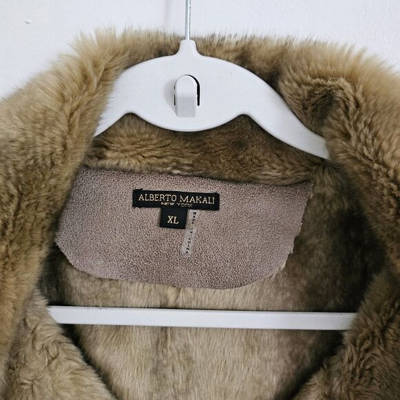Alberto Makali Vest Jacket Womens XL Brown Faux Fur Suede Cinch Waist Snap Front - Picture 3 of 8